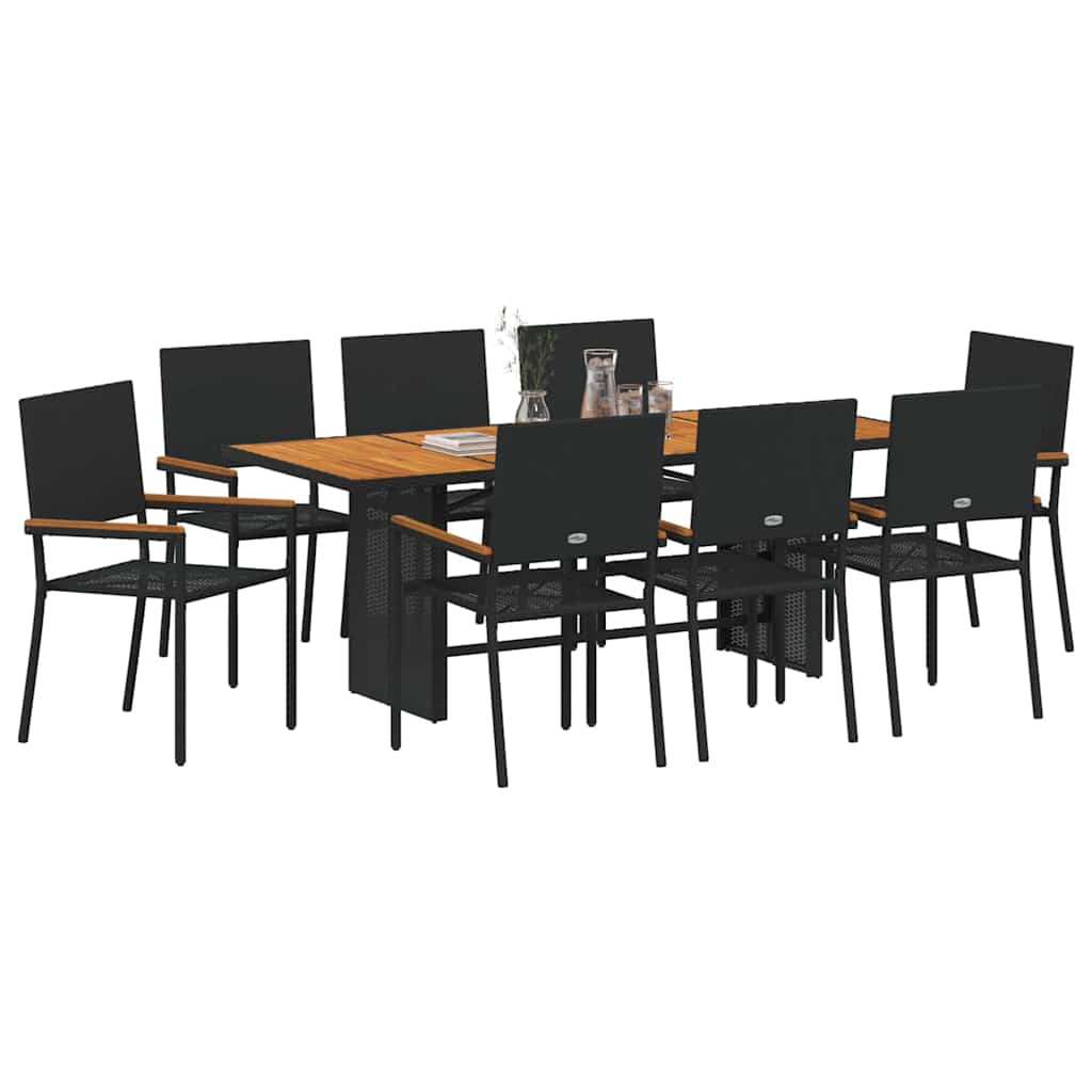 Garten Essgruppe 9 pcs Schwarz Poly-Rattan