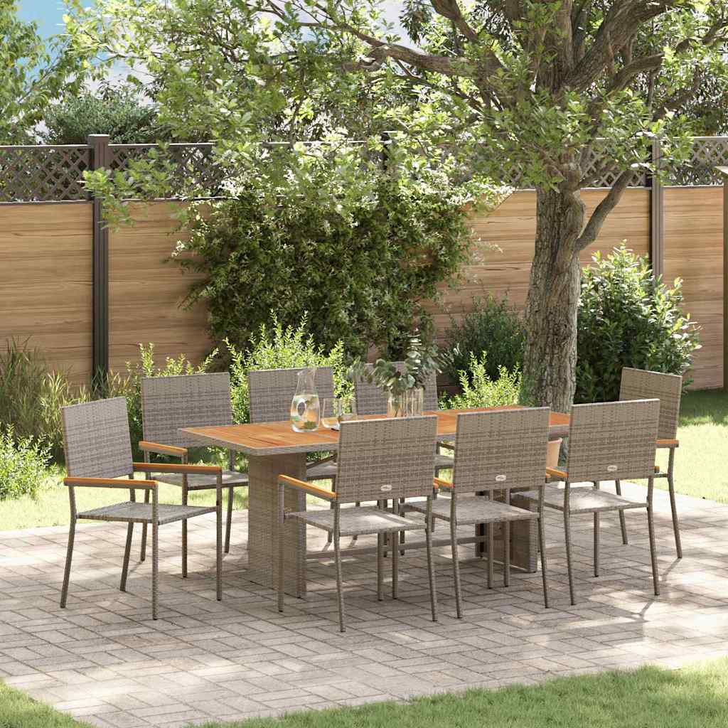 Garten Essgruppe 9 pcs Grau Poly-Rattan