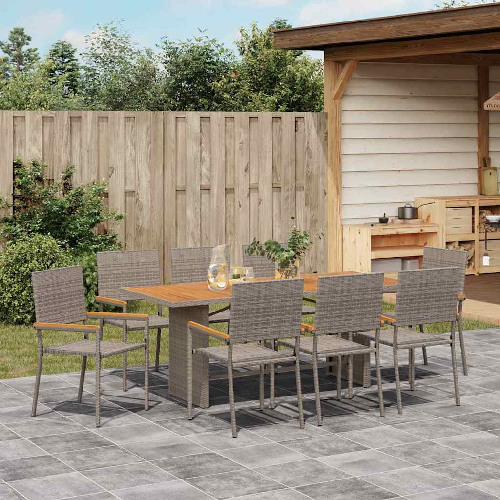 Garten Essgruppe 9 pcs Grau Poly-Rattan