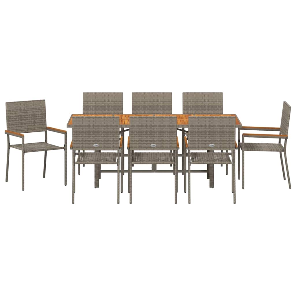Garten Essgruppe 9 pcs Grau Poly-Rattan