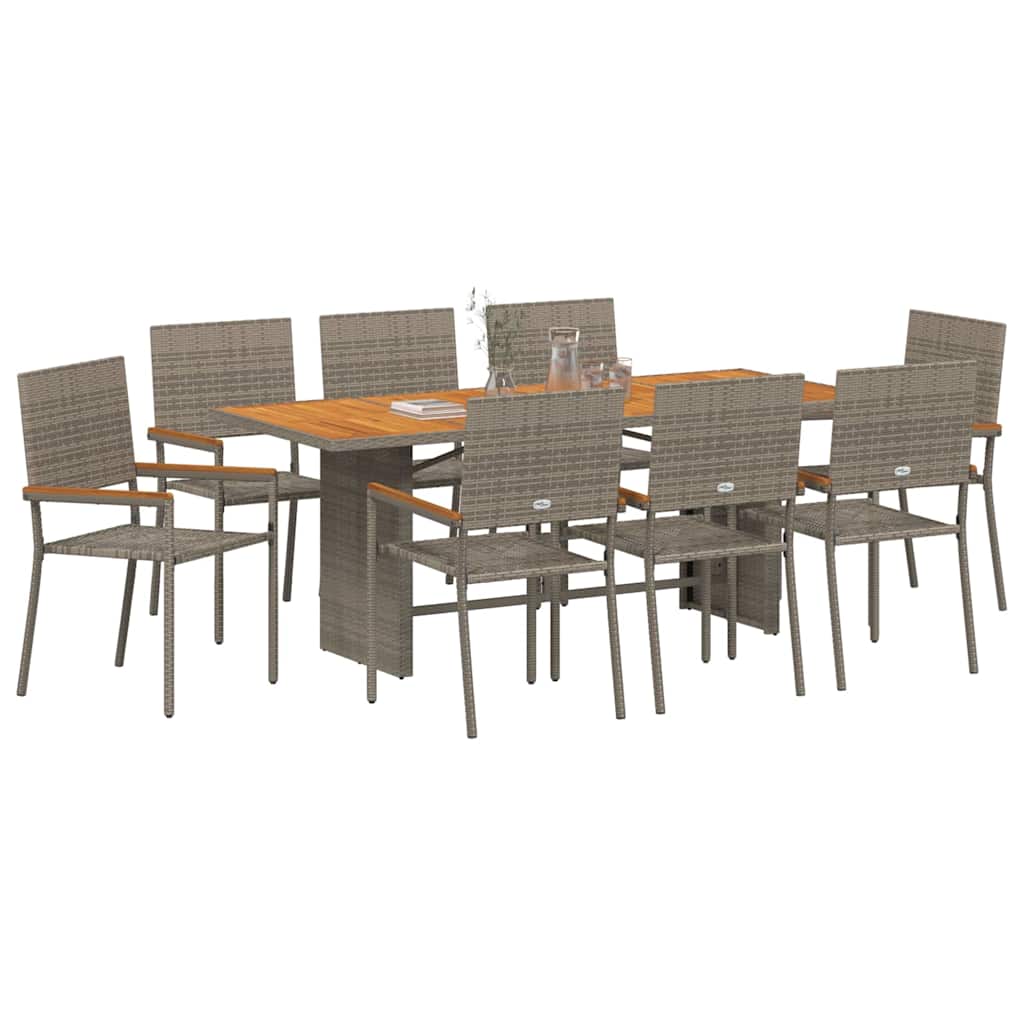 Garten Essgruppe 9 pcs Grau Poly-Rattan