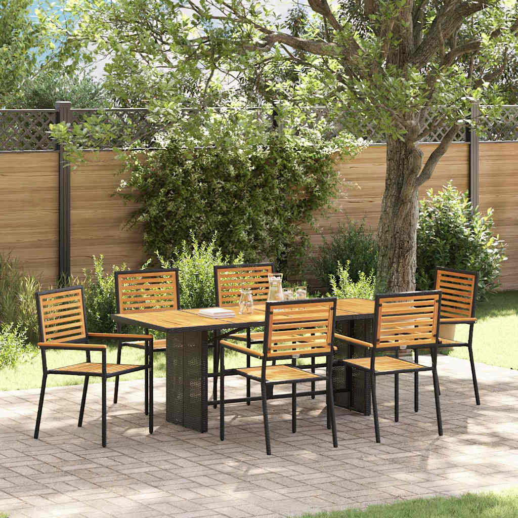 Garten Essgruppe 7 pcs Schwarz und Braun Poly-Rattan