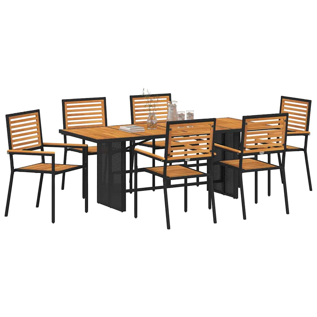 Garten Essgruppe 7 pcs Schwarz und Braun Poly-Rattan