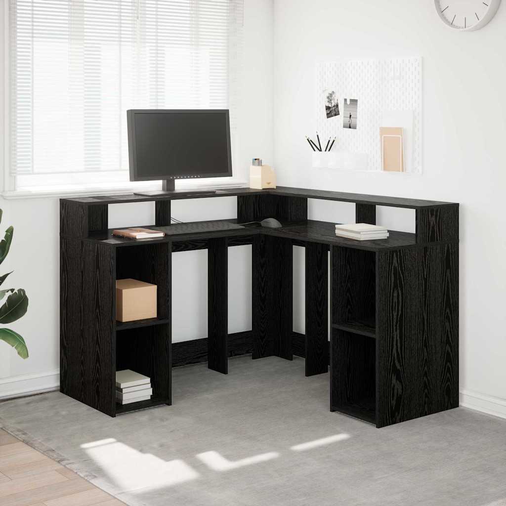 Schreibtisch mit Regal Schwarz Eichen-Optik 130 x 130 x 91 cm
