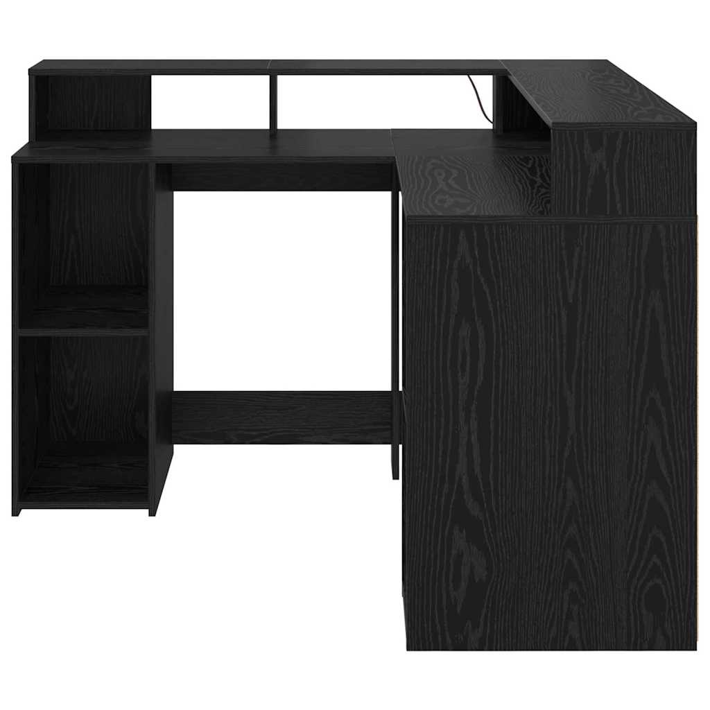 Schreibtisch mit Regal Schwarz Eichen-Optik 130 x 130 x 91 cm