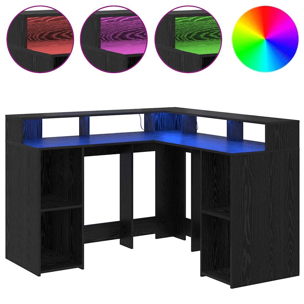 Schreibtisch mit Regal Schwarz Eichen-Optik 130 x 130 x 91 cm
