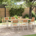 Outdoortisch-Set 9 pcs Braun Massivholz Teak