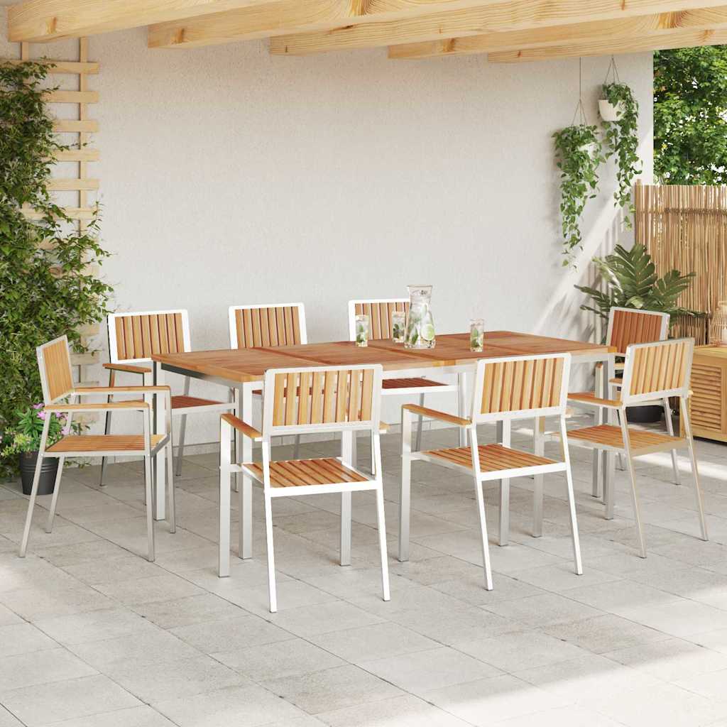 Outdoortisch-Set 9 pcs Braun Massivholz Teak