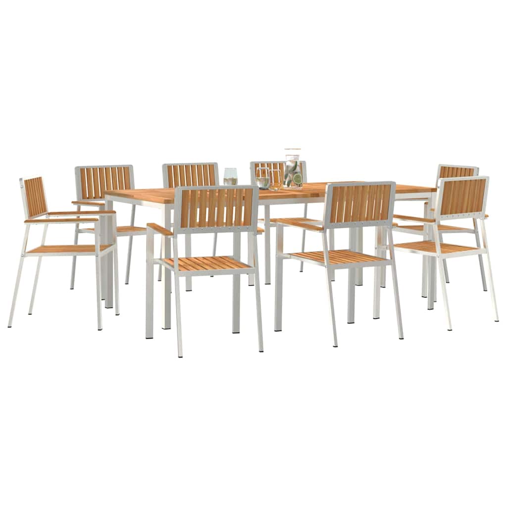 Outdoortisch-Set 9 pcs Braun Massivholz Teak