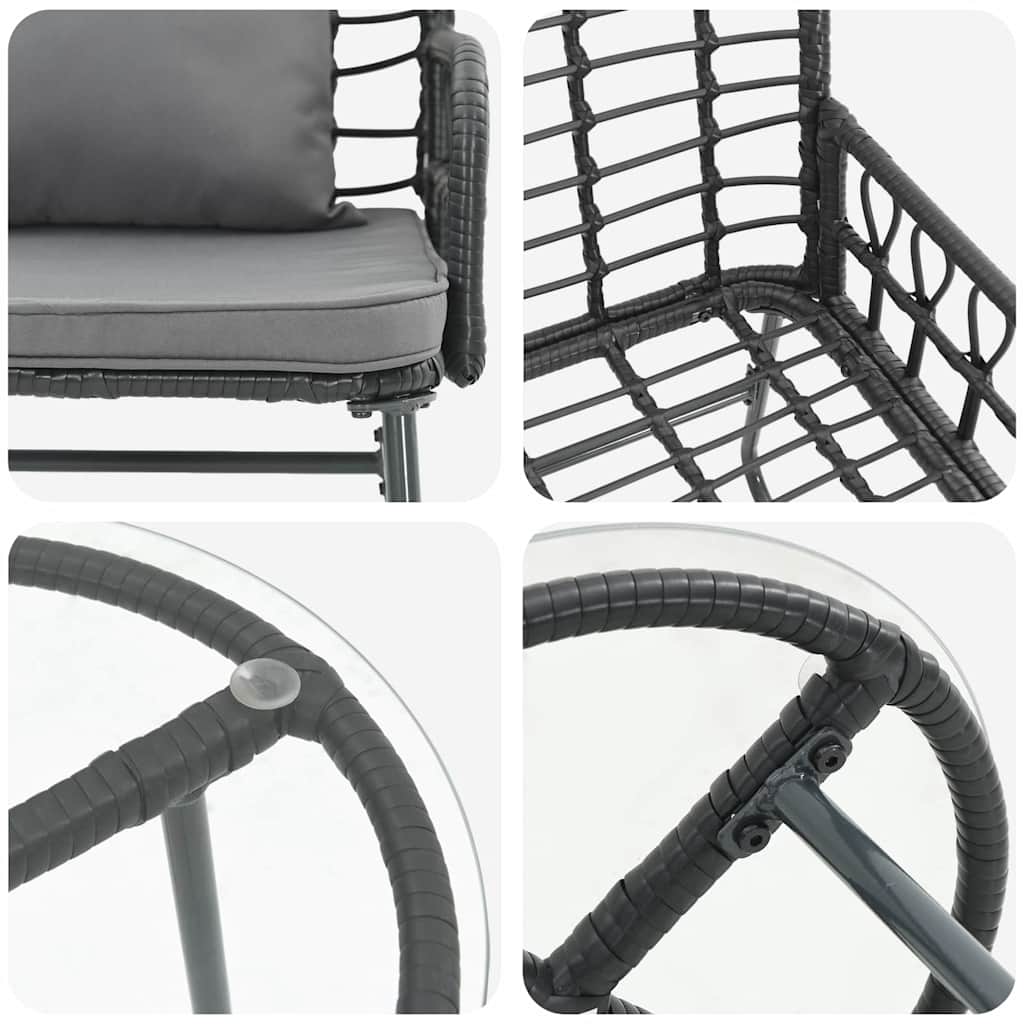 Garten Essgruppe 3 pcs Schwarz und Anthrazit Poly-Rattan