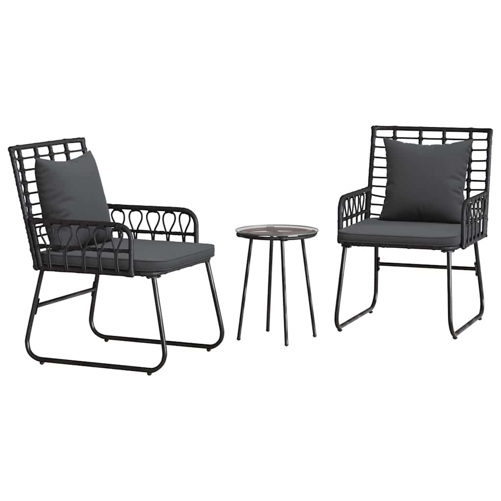 Garten Essgruppe 3 pcs Schwarz und Anthrazit Poly-Rattan