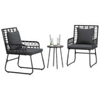 Garten Essgruppe 3 pcs Schwarz und Anthrazit Poly-Rattan
