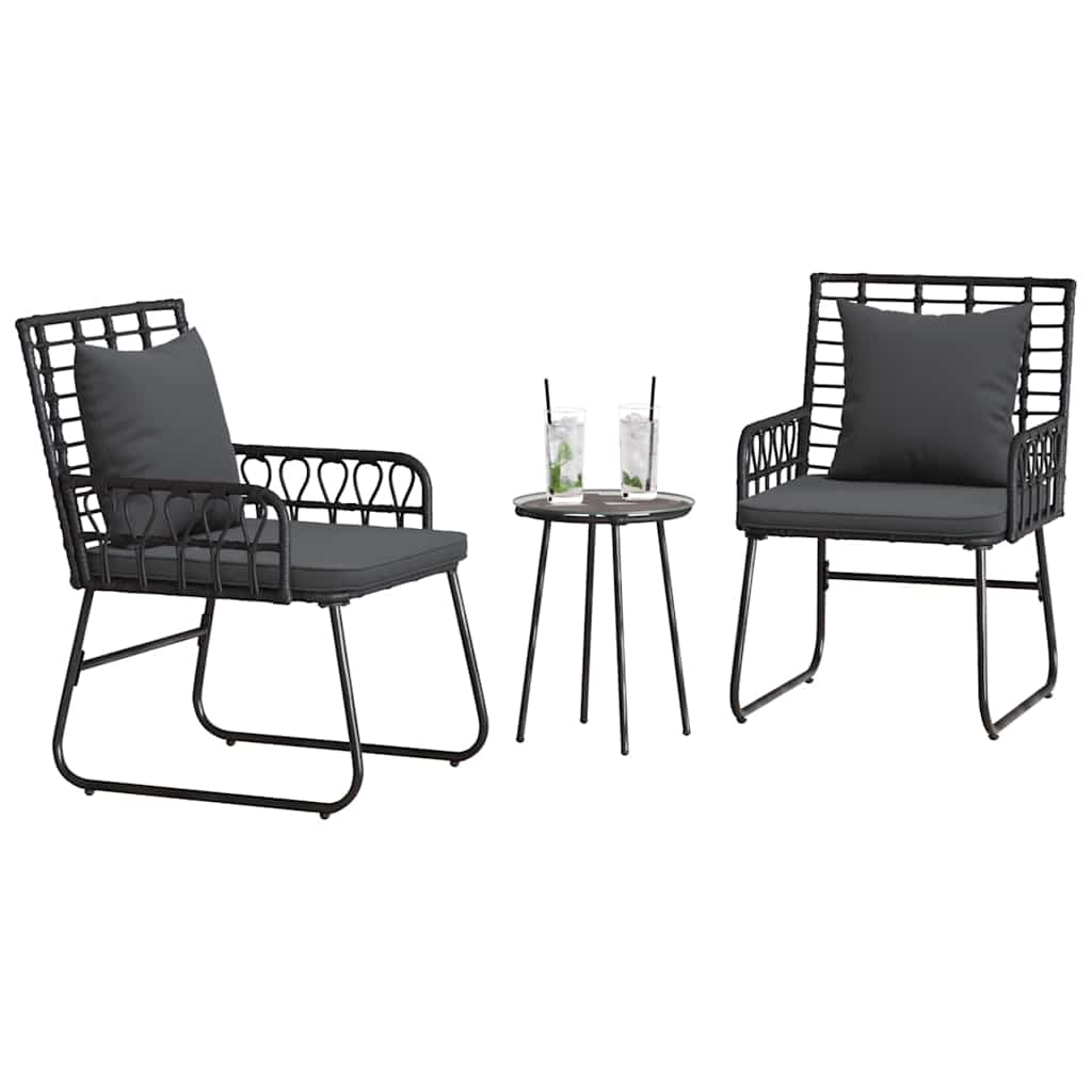 Garten Essgruppe 3 pcs Schwarz und Anthrazit Poly-Rattan