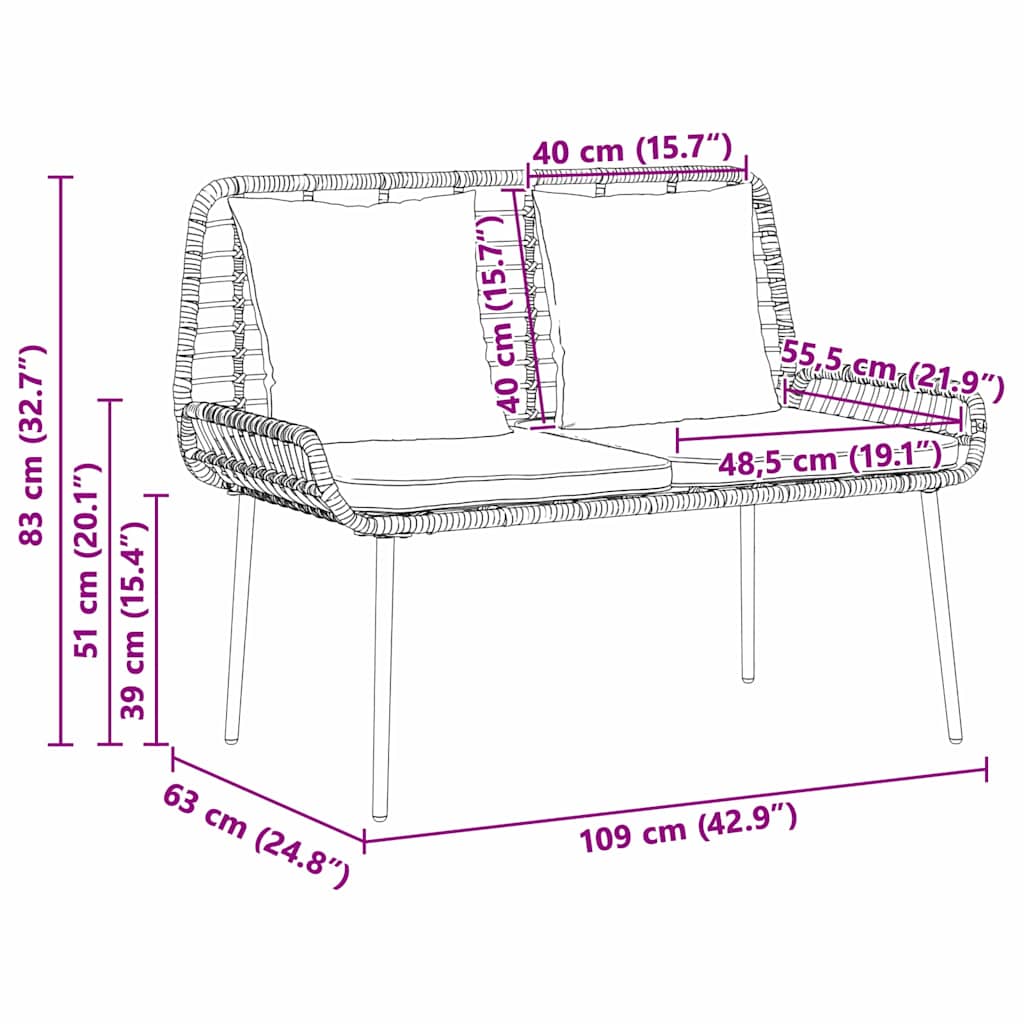 Garten Essgruppe 3 pcs Braun und Creme Poly-Rattan
