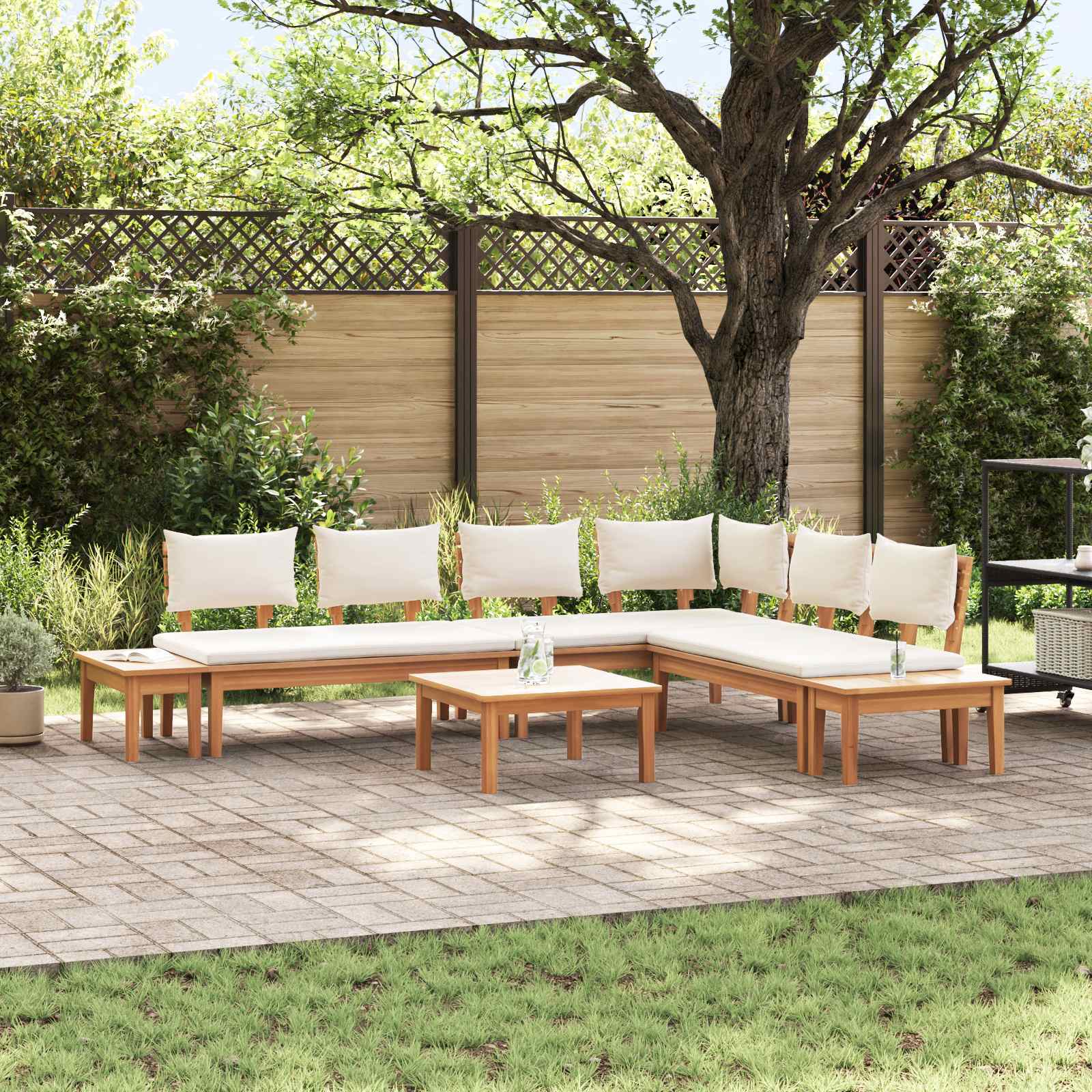 Gartensofa-set 4 pcs Braun und Creme