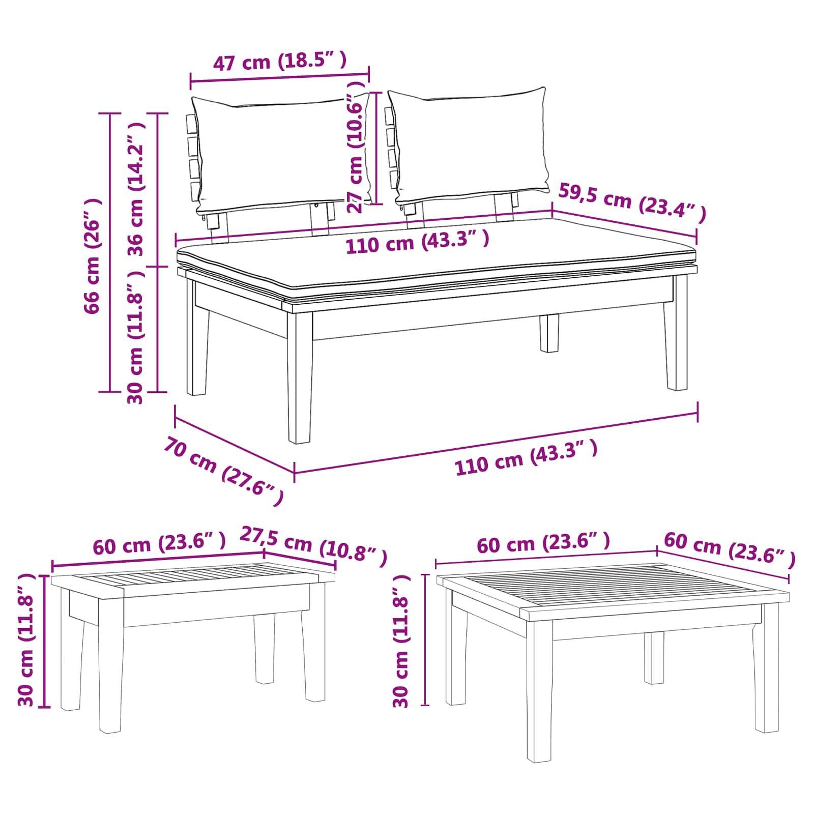 Gartensofa-set 4 pcs Braun und Creme
