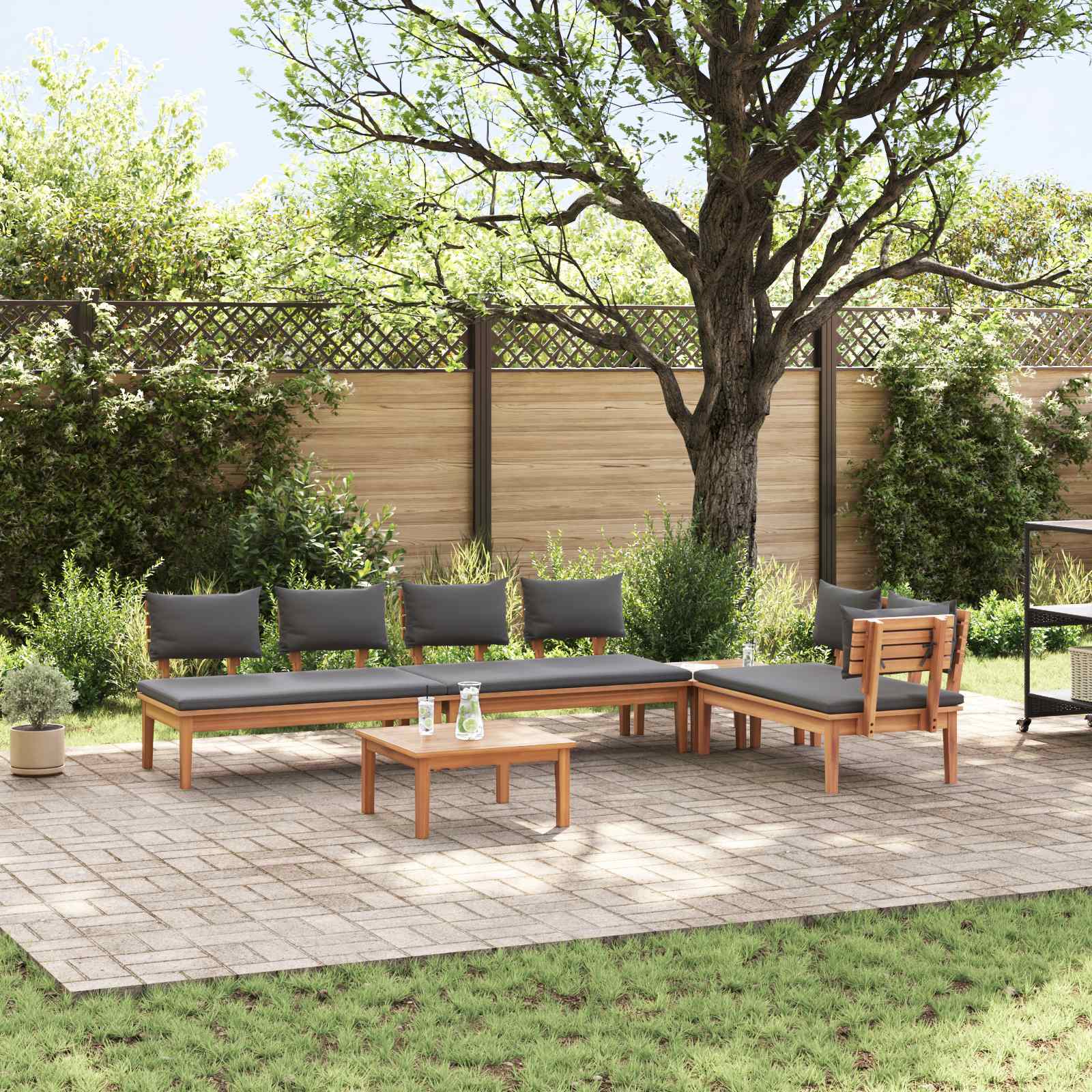 Gartensofa-set 5 pcs Braun und Grau