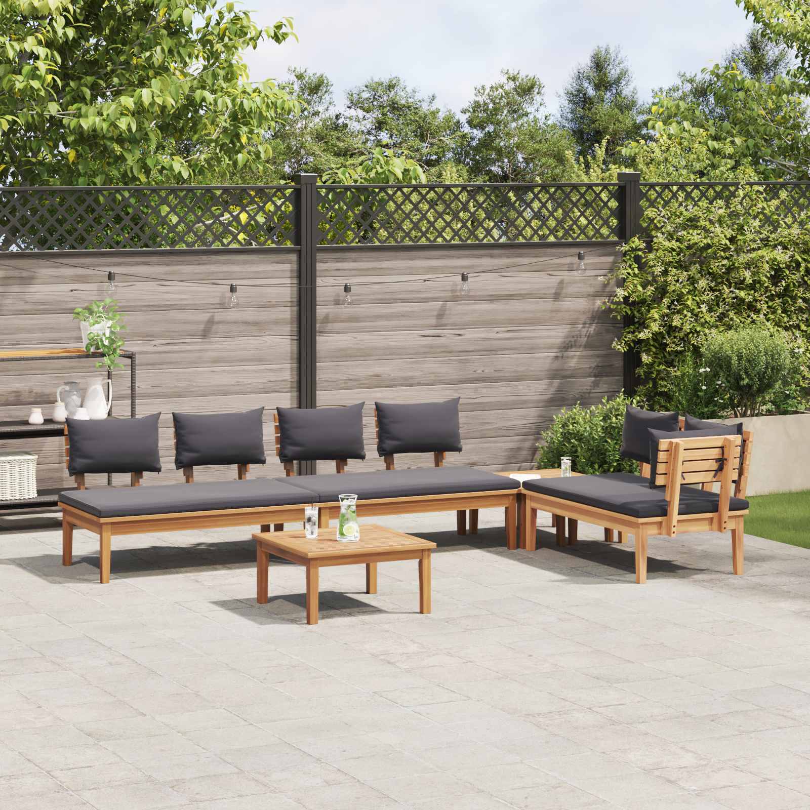Gartensofa-set 5 pcs Braun und Grau