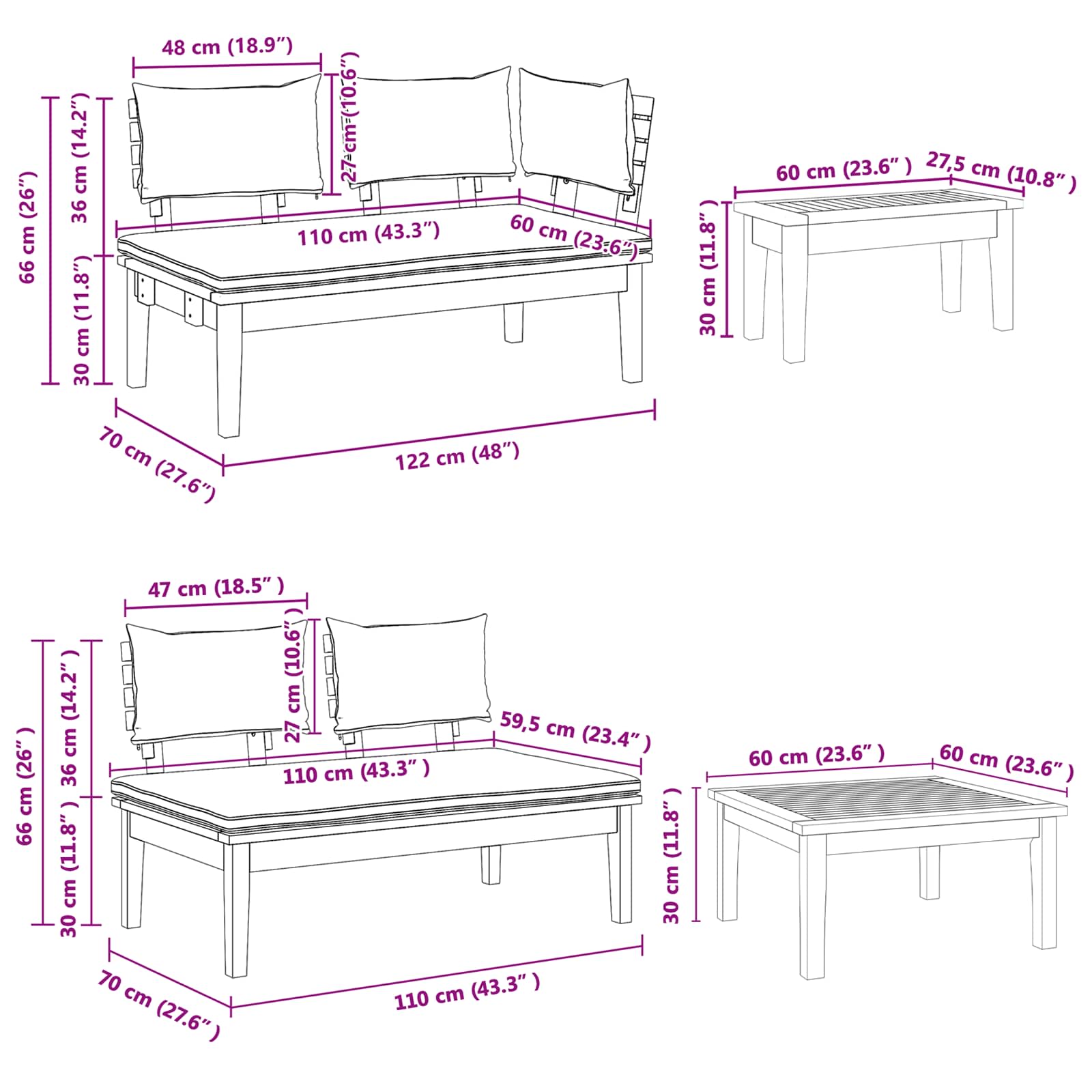 Gartensofa-set 5 pcs Braun und Grau