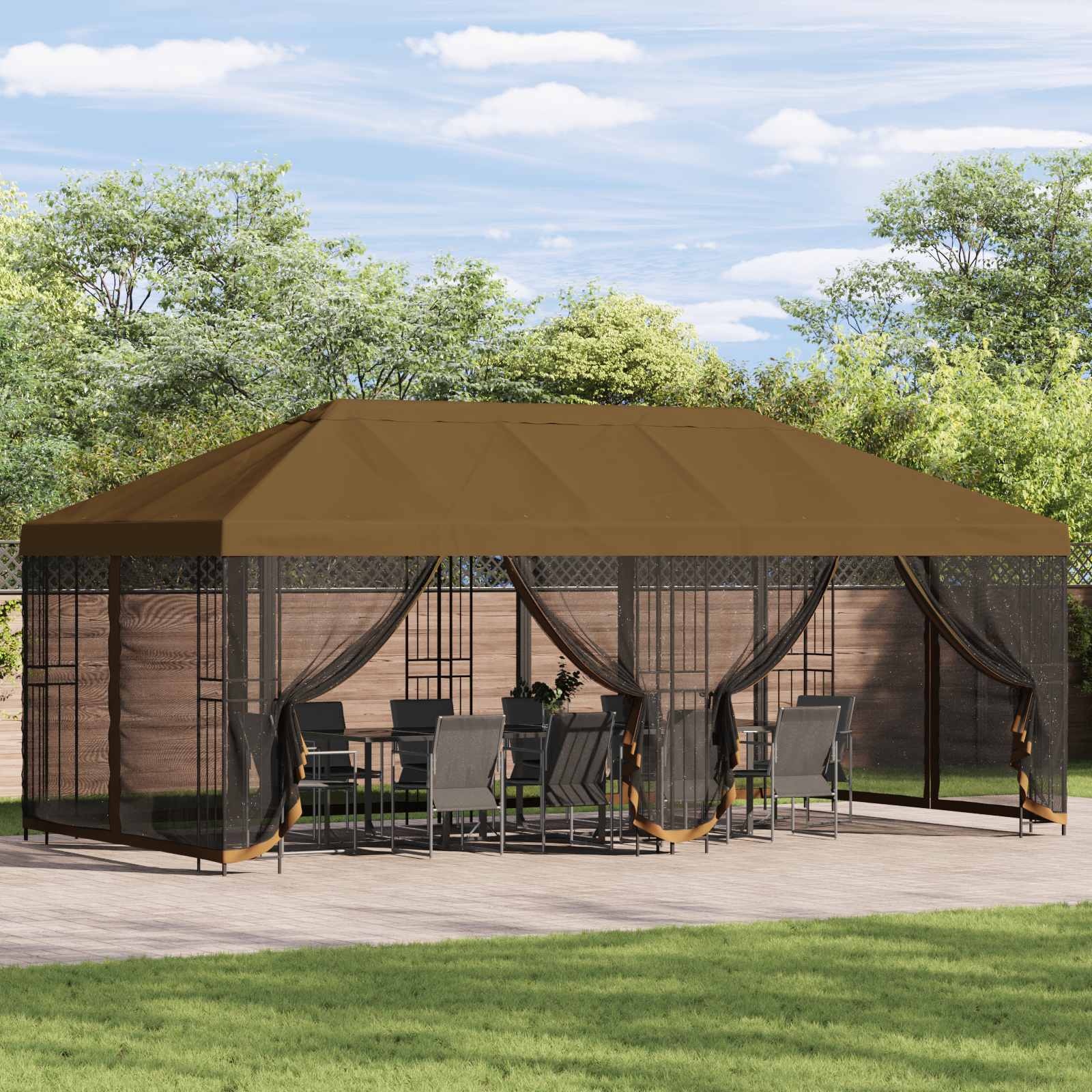 Pavillon mit Seitenwänden 6 x 3 m Taupe Polyester und Stahl 190