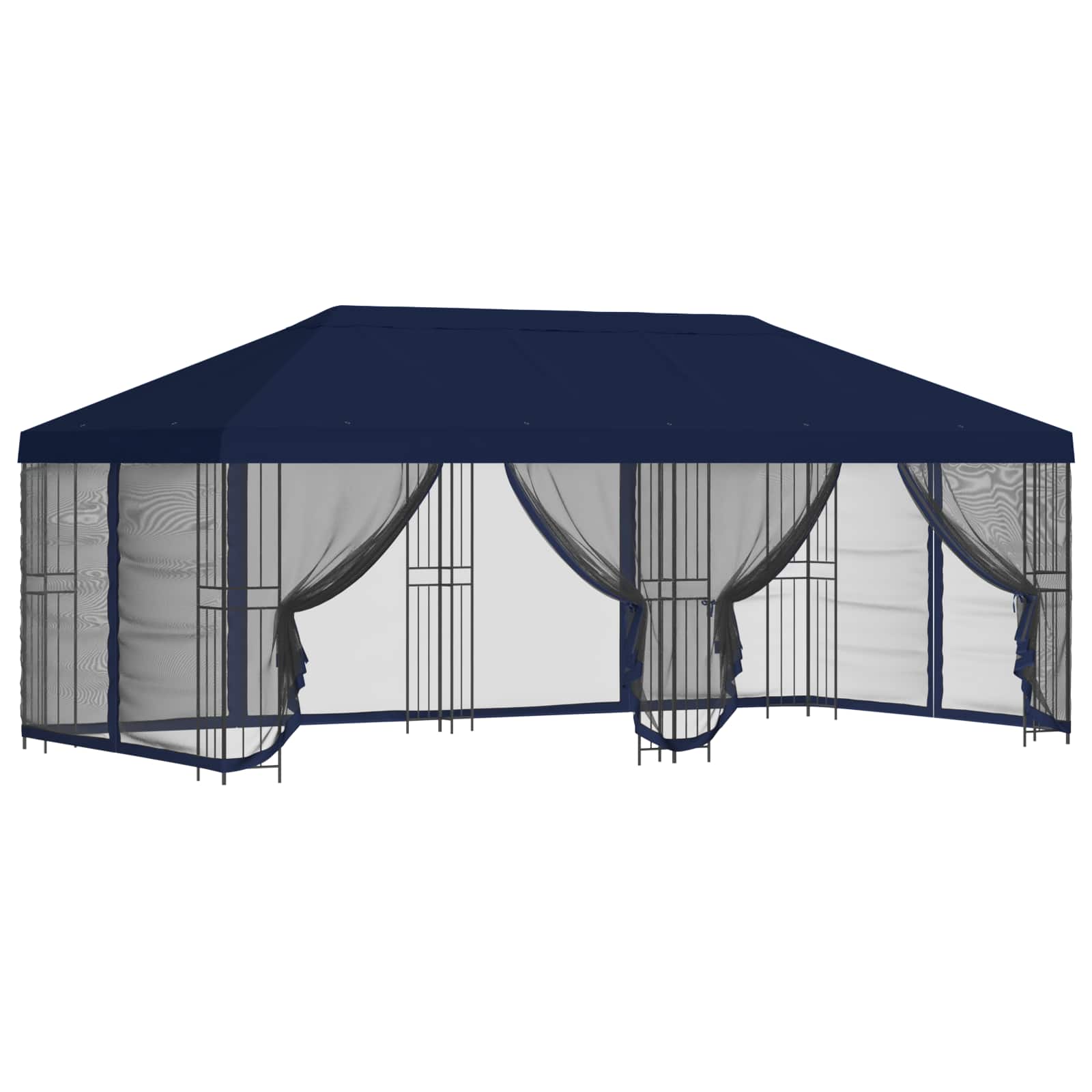 Pavillon mit Seitenwänden 6 x 3 m Blau Polyester und Stahl 190