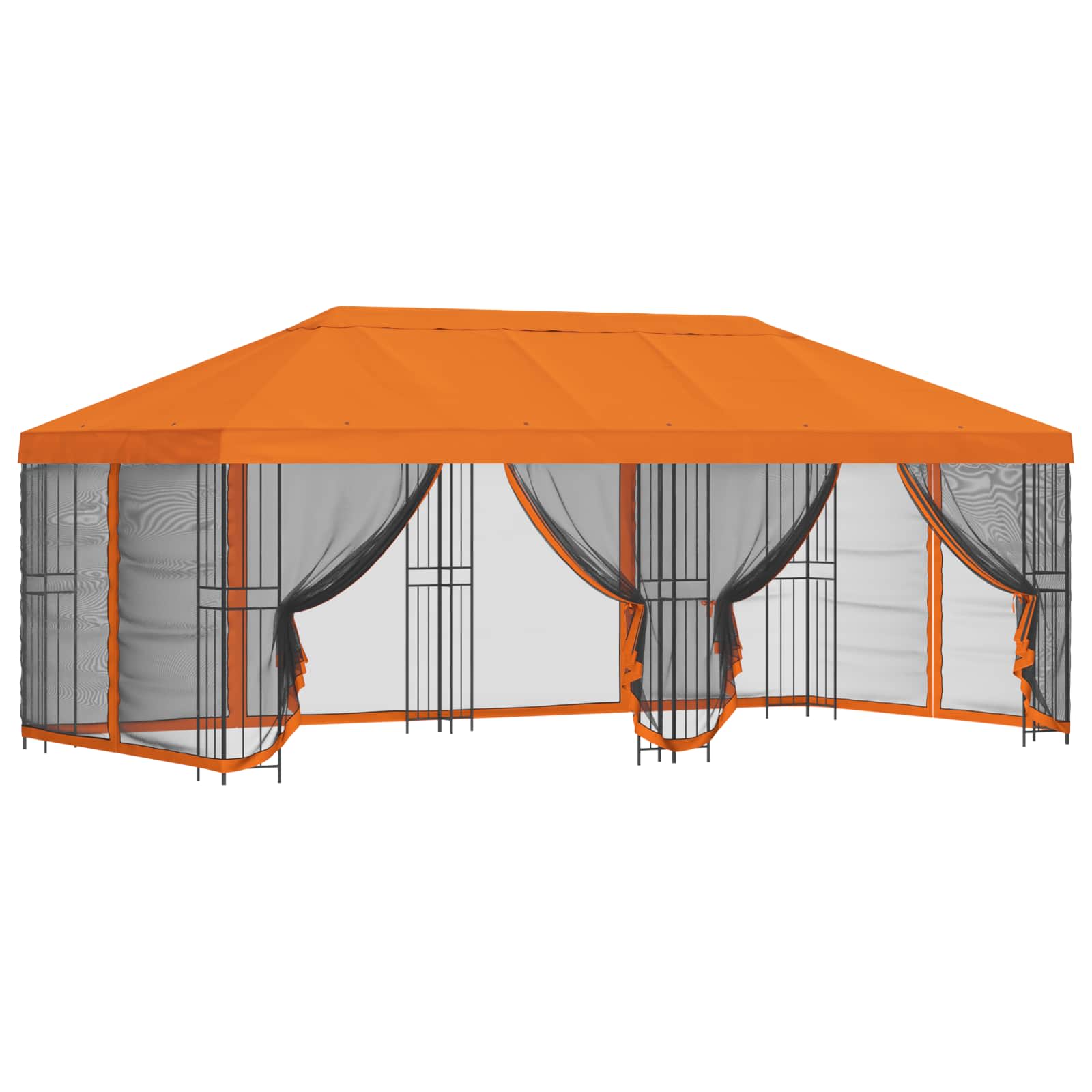 Pavillon mit Seitenwänden 6 x 3 m Orange Polyester und Stahl