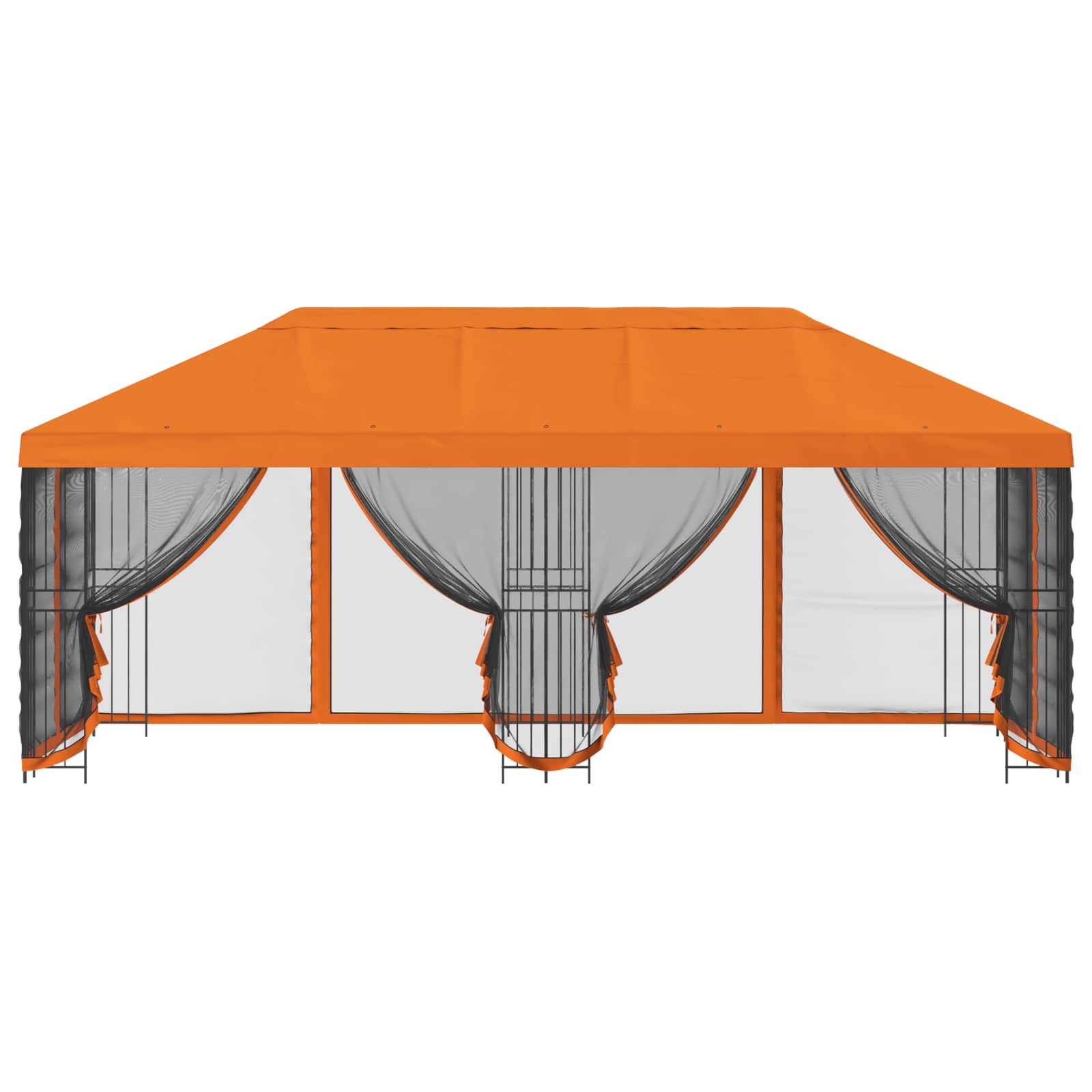 Pavillon mit Seitenwänden 6 x 3 m Orange Polyester und Stahl