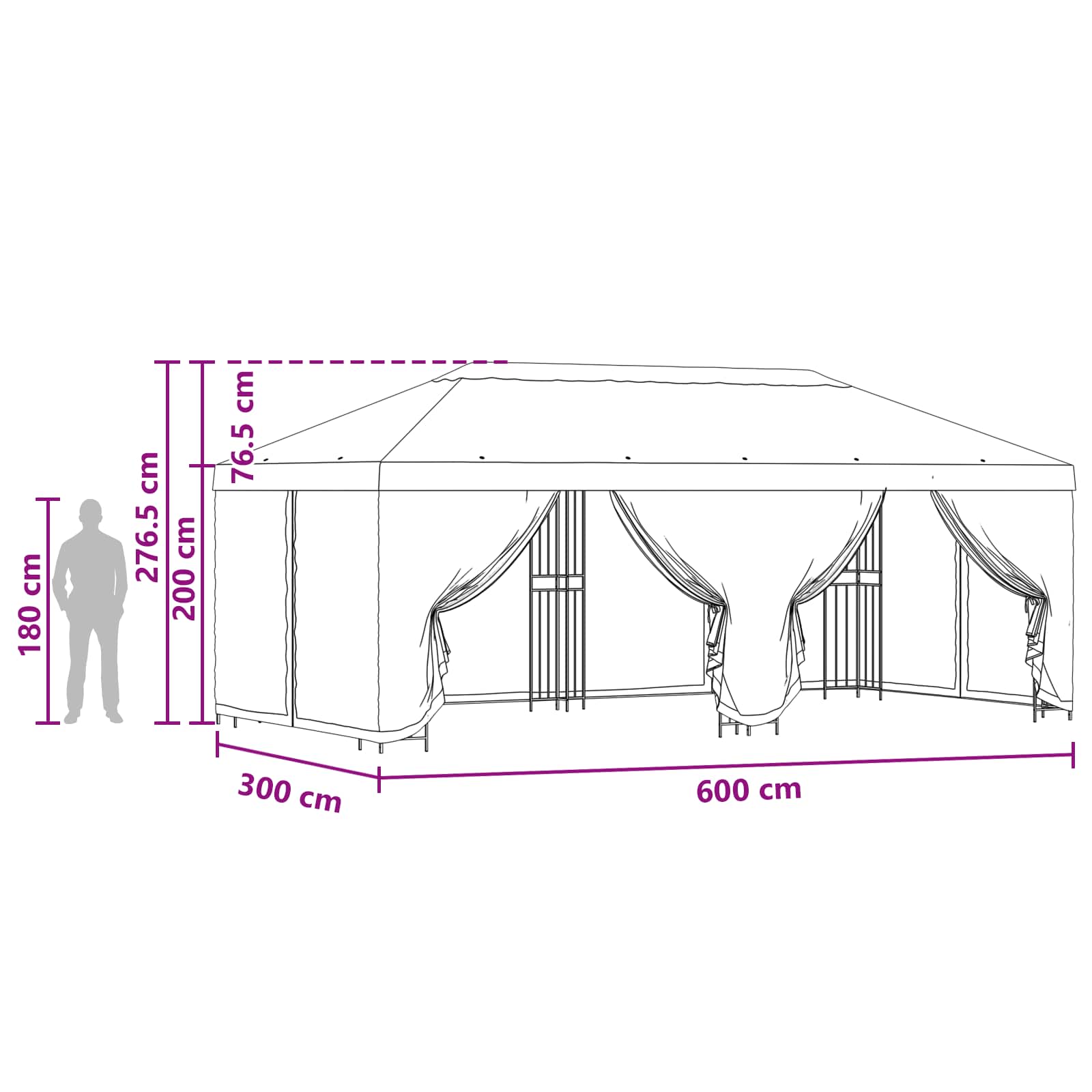 Pavillon mit Seitenwänden 6 x 3 m Orange Polyester und Stahl