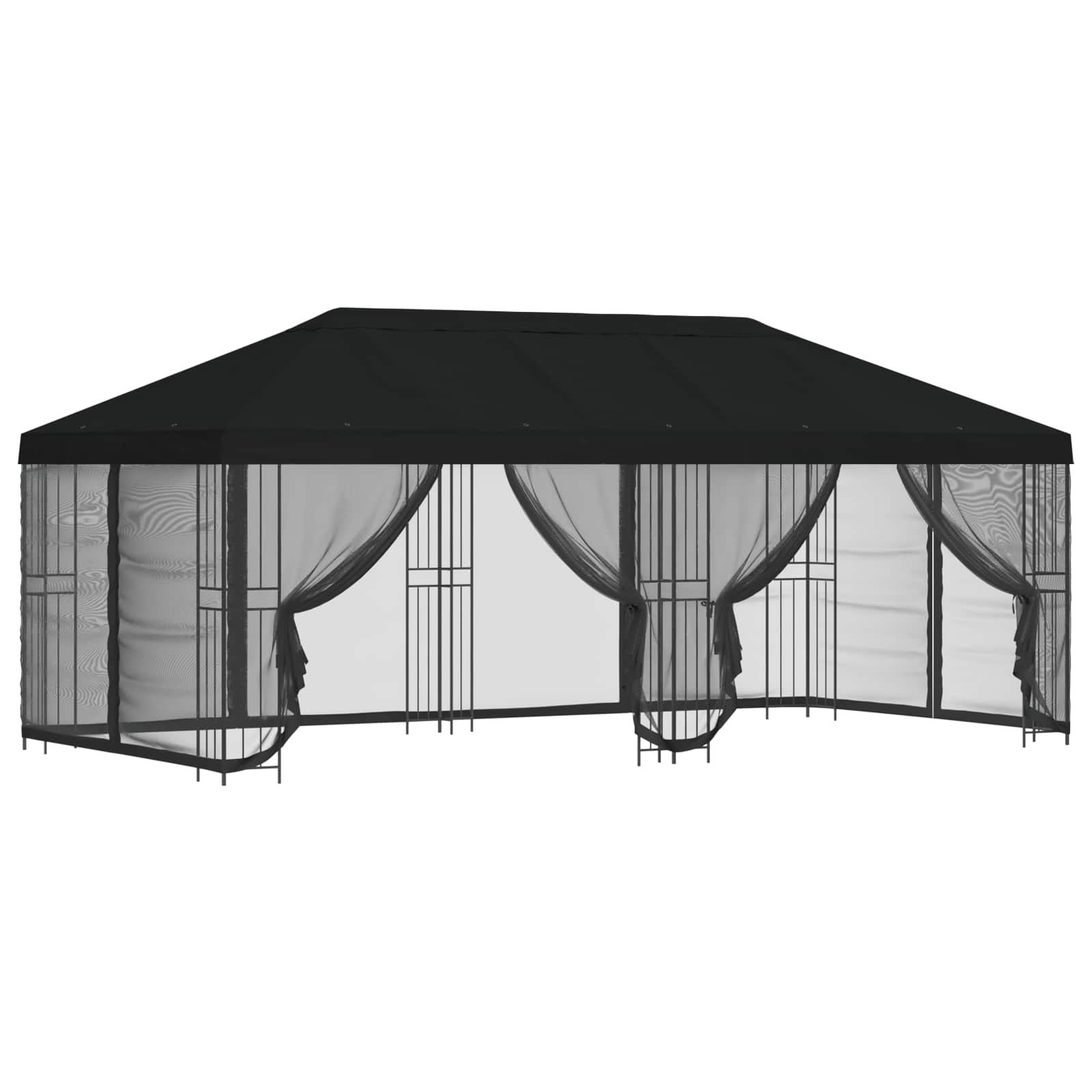 Pavillon mit Seitenwänden 6 x 3 m Schwarz Polyester und Stahl