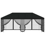 Pavillon mit Seitenwänden 6 x 3 m Schwarz Polyester und Stahl