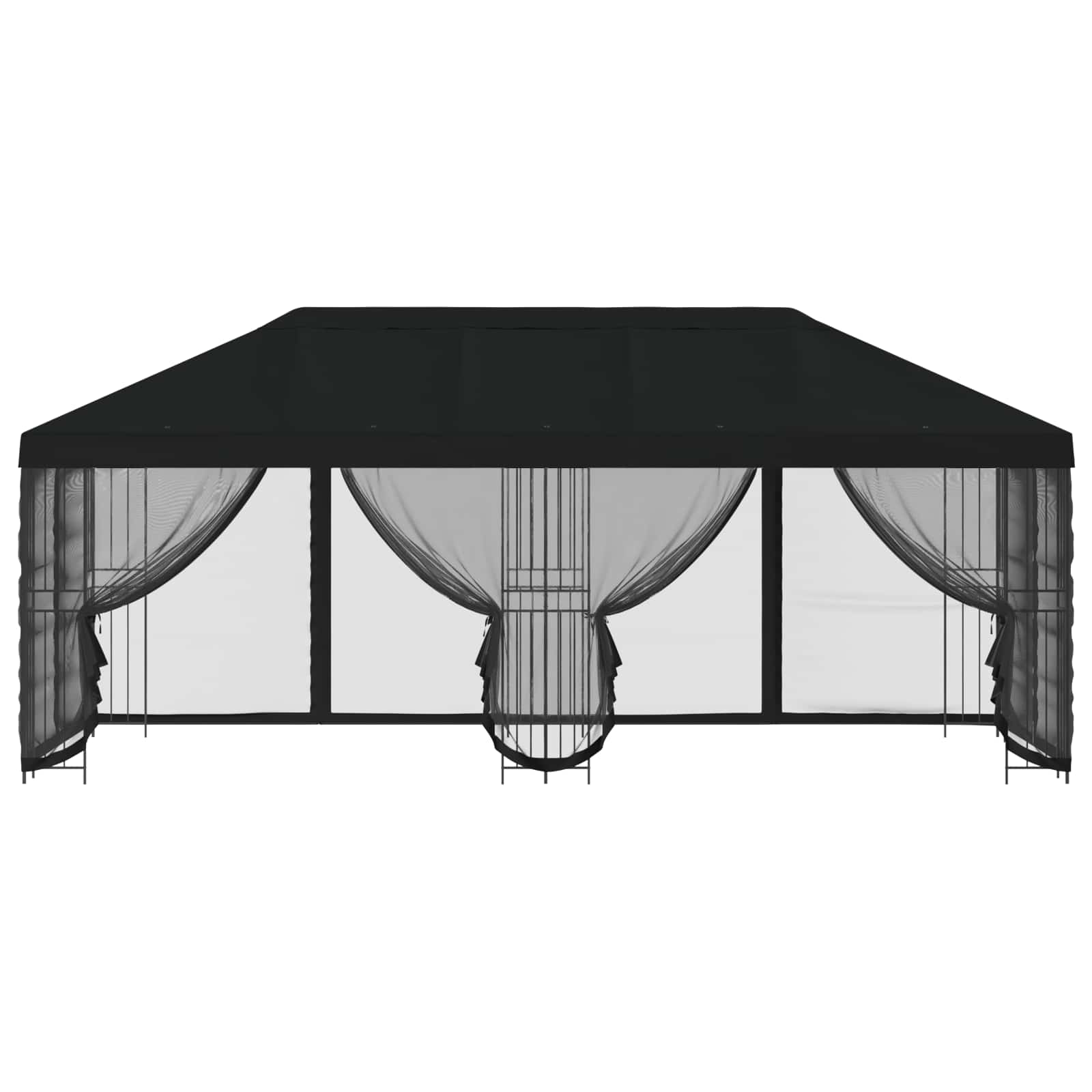 Pavillon mit Seitenwänden 6 x 3 m Schwarz Polyester und Stahl