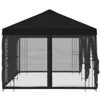 Pavillon mit Seitenwänden 6 x 3 m Schwarz Polyester und Stahl