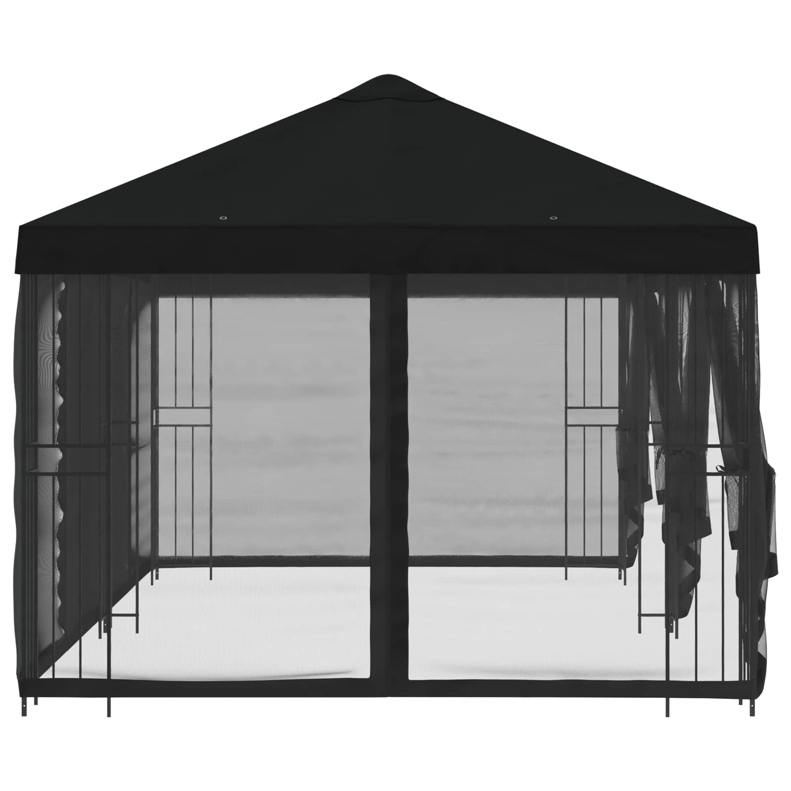 Pavillon mit Seitenwänden 6 x 3 m Schwarz Polyester und Stahl