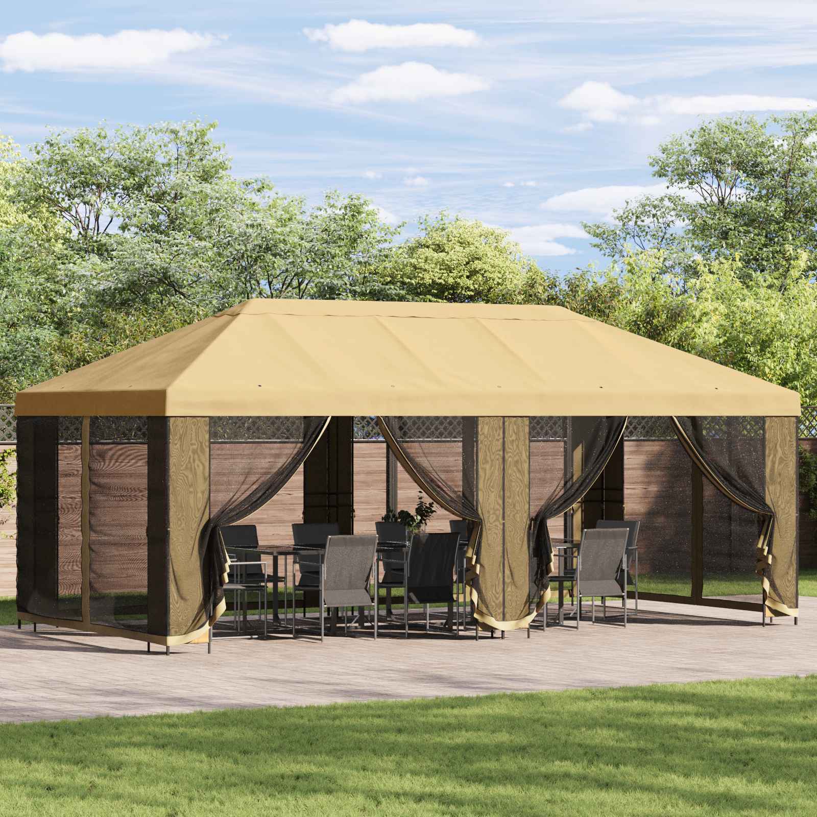 Garten Pavillon 6 x 3 m Creme Polyester und Stahl 190