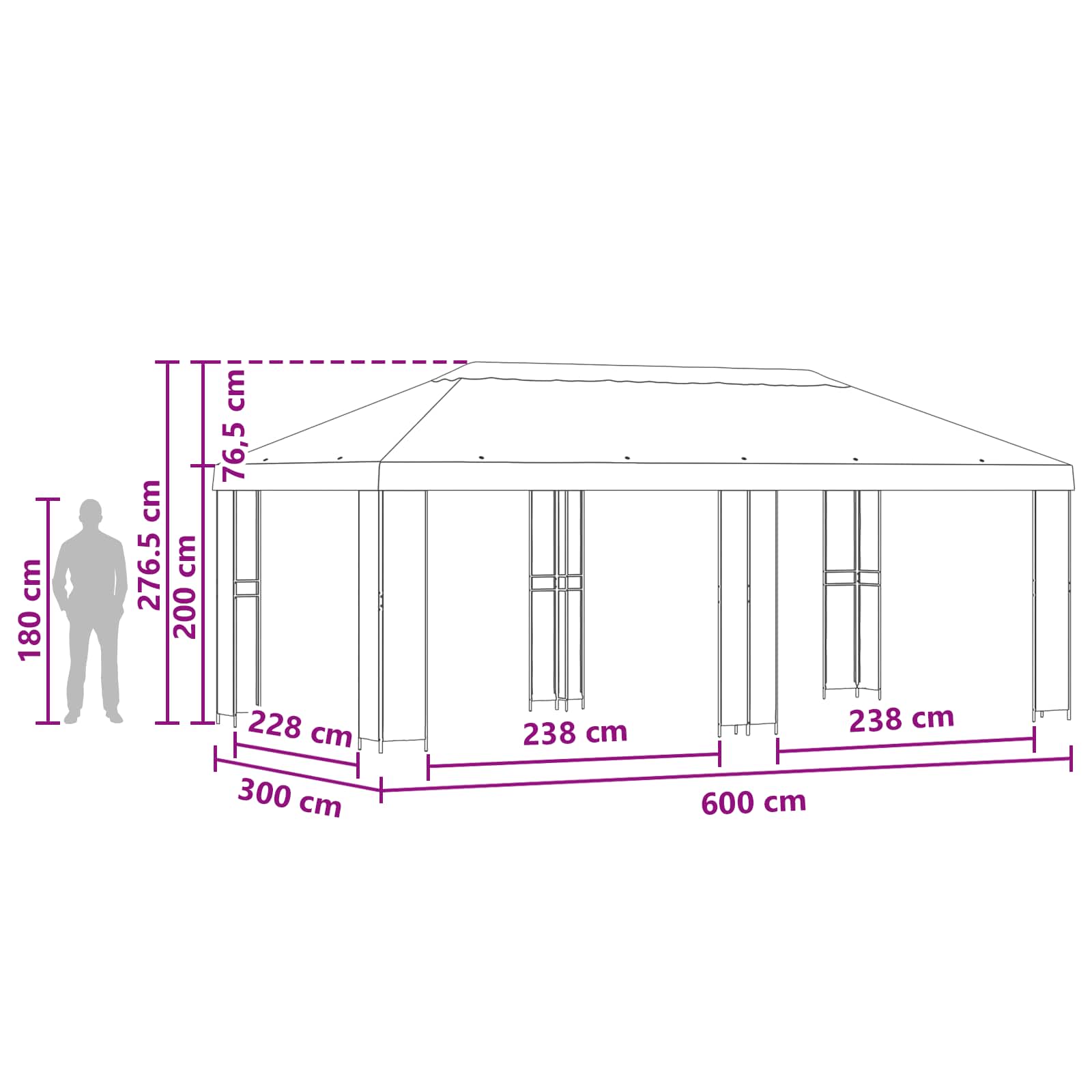 Garten Pavillon 6 x 3 m Orange Polyester und Stahl 190