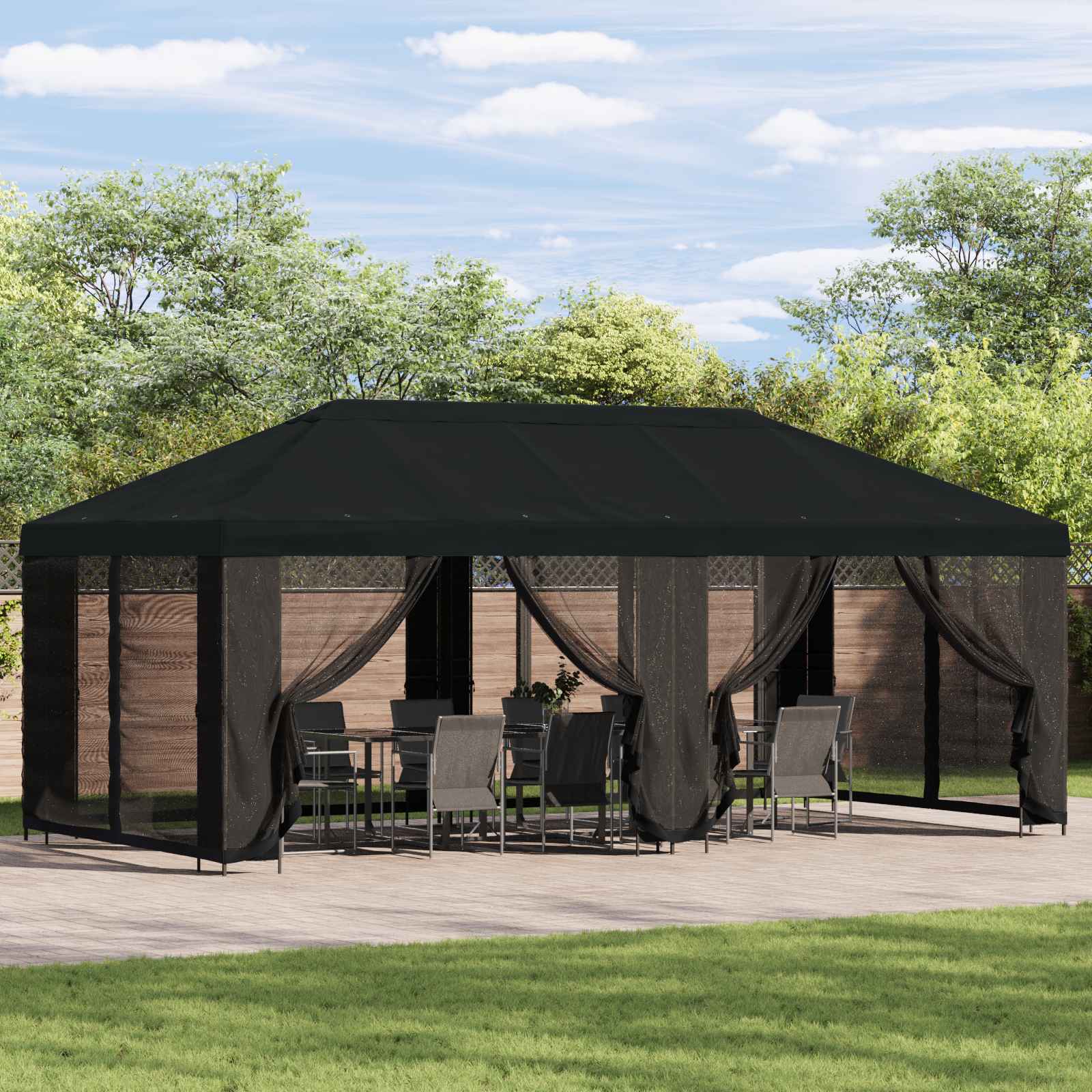 Garten Pavillon 6 x 3 m Schwarz Polyester und Stahl 190