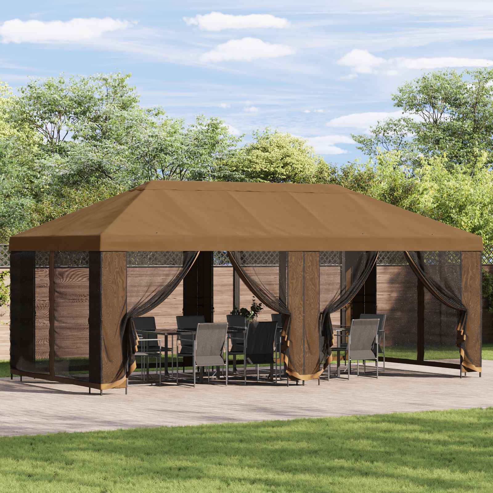 Pavillon mit Seitenwänden 6 x 3 m Beige Polyester und Stahl 190