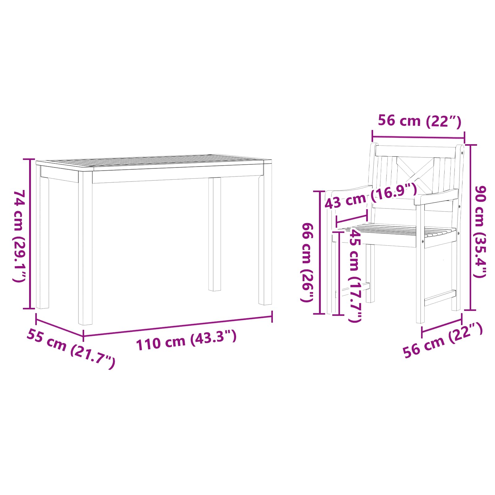 Garten Essgruppe 3 pcs Braun Massivholz Akazie