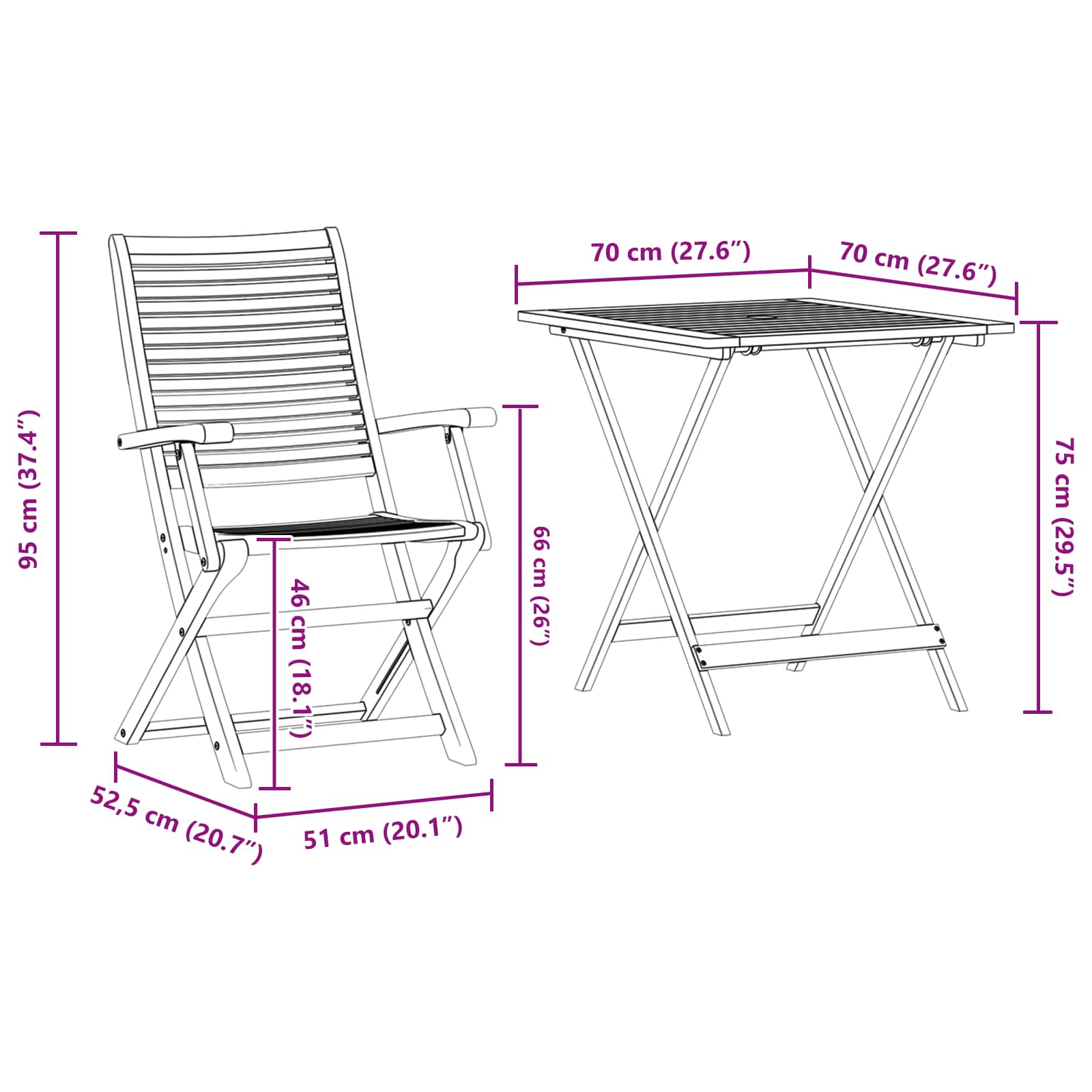 Klapp Bistro Set 3 pcs Braun Massivholz Akazie