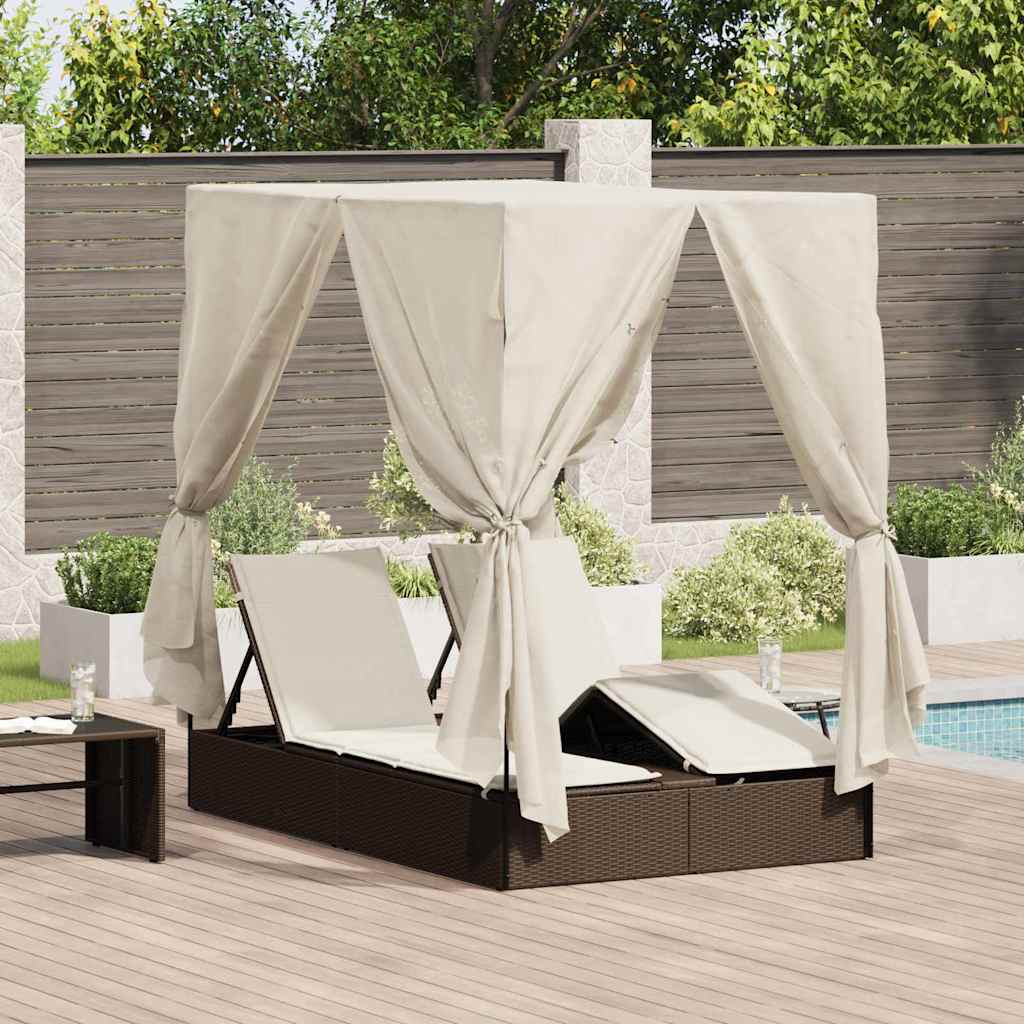 Doppelte Sonnenliege Warmes Weiß 205 x 129 x 200 cm Poly-Rattan