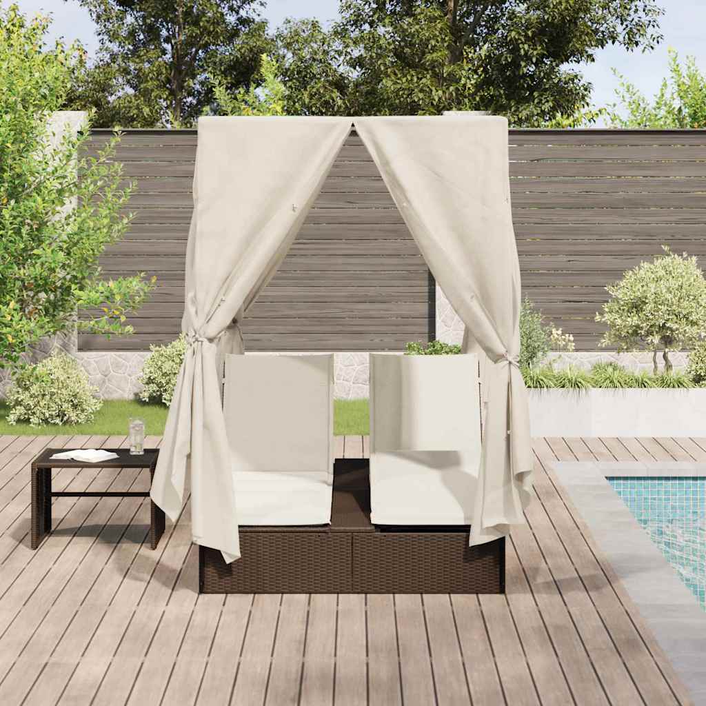 Doppelte Sonnenliege Warmes Weiß 205 x 129 x 200 cm Poly-Rattan