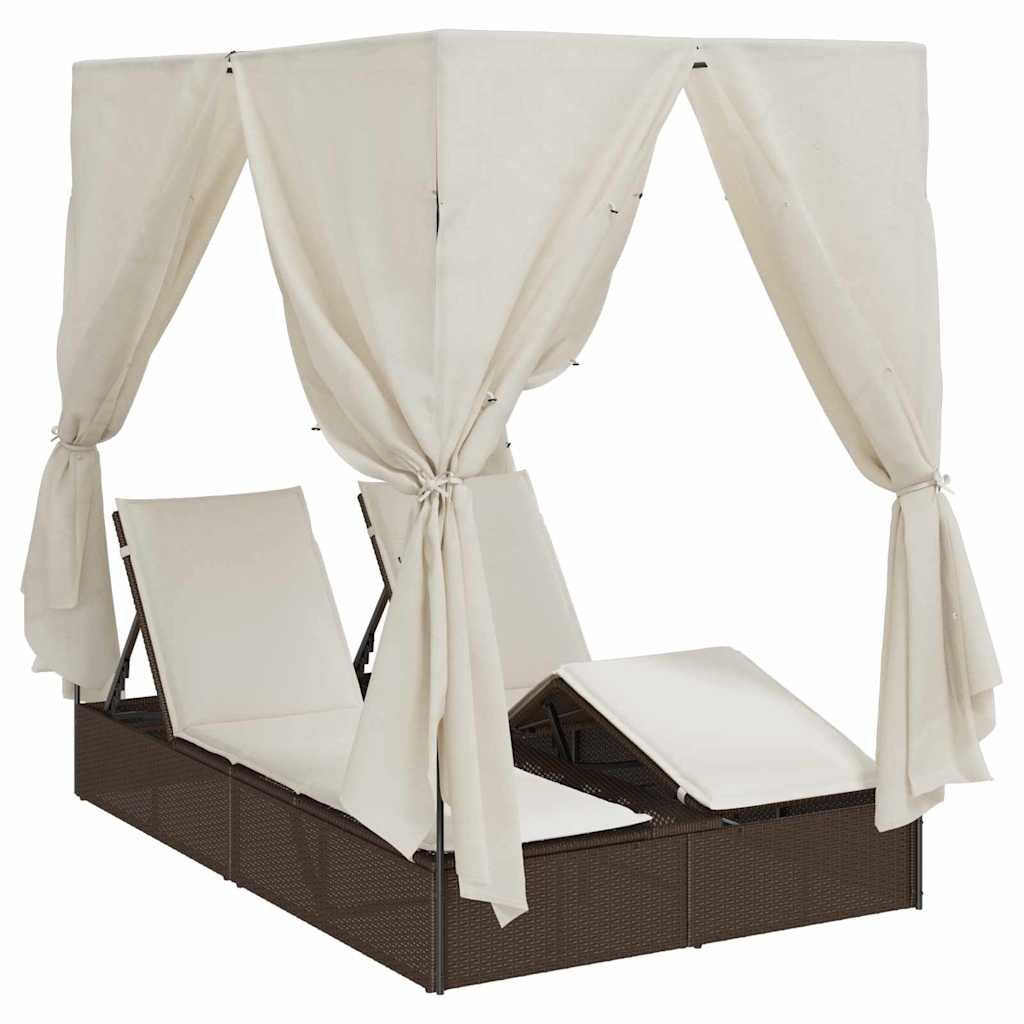 Doppelte Sonnenliege Warmes Weiß 205 x 129 x 200 cm Poly-Rattan