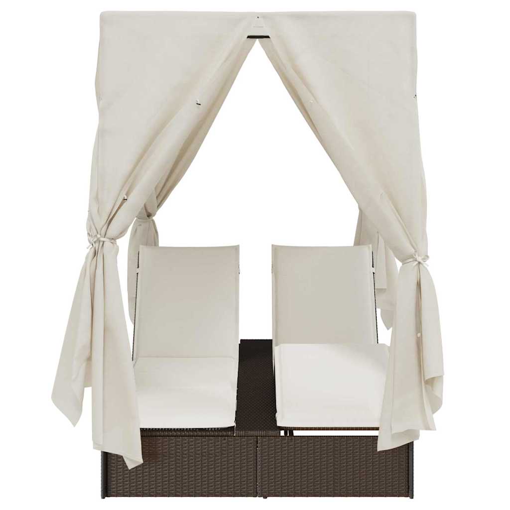 Doppelte Sonnenliege Warmes Weiß 205 x 129 x 200 cm Poly-Rattan