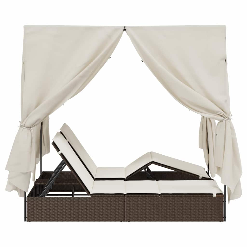 Doppelte Sonnenliege Warmes Weiß 205 x 129 x 200 cm Poly-Rattan