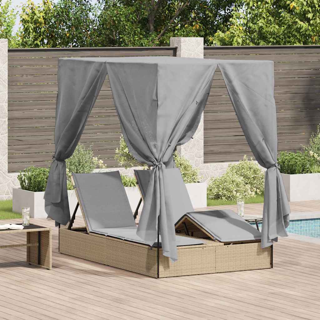 Doppelte Sonnenliege Grau 205 x 129 x 200 cm Poly-Rattan