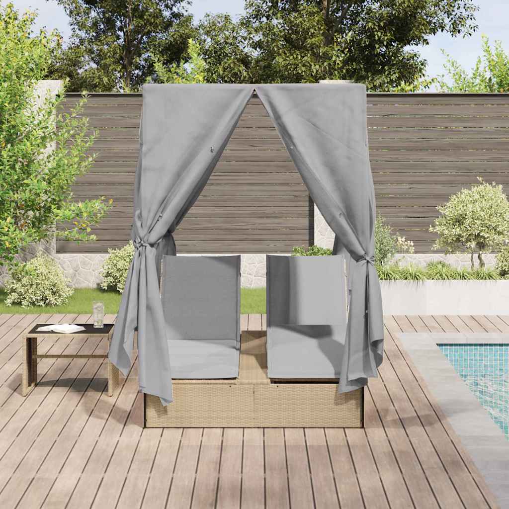 Doppelte Sonnenliege Grau 205 x 129 x 200 cm Poly-Rattan