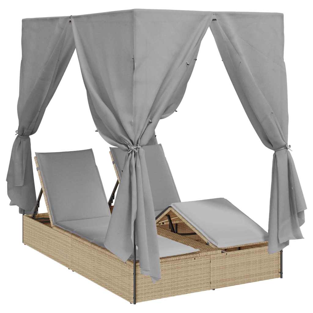 Doppelte Sonnenliege Grau 205 x 129 x 200 cm Poly-Rattan