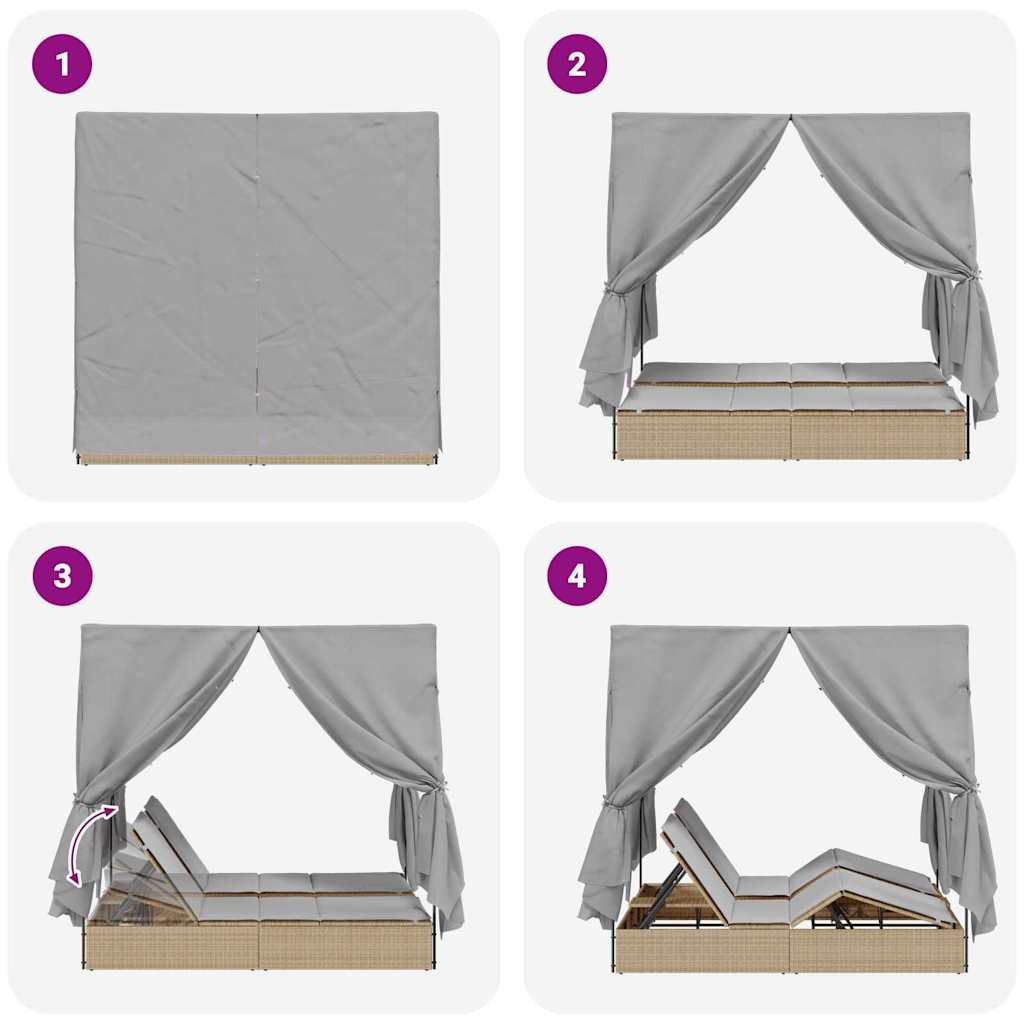 Doppelte Sonnenliege Grau 205 x 129 x 200 cm Poly-Rattan