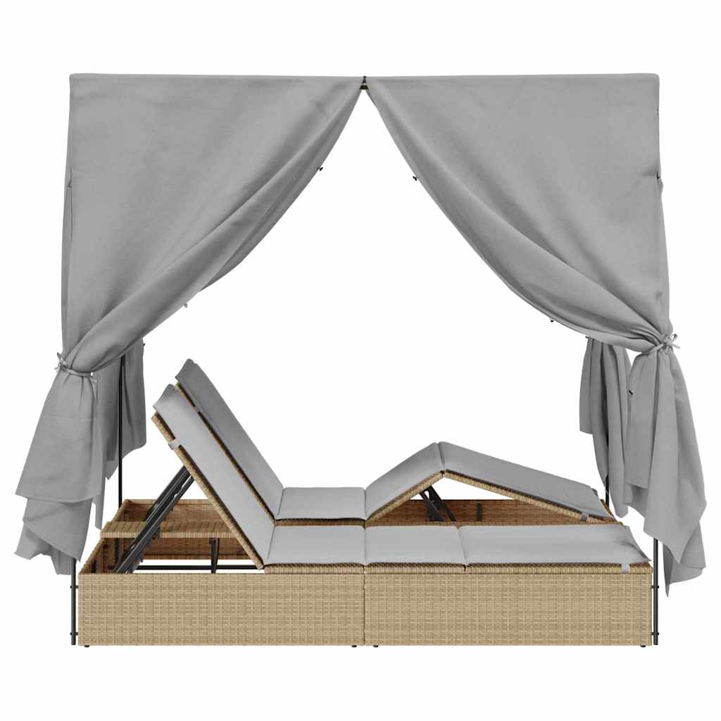 Doppelte Sonnenliege Grau 205 x 129 x 200 cm Poly-Rattan