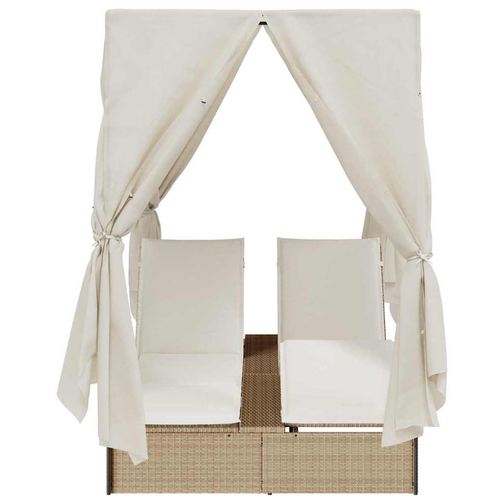 Doppelte Sonnenliege Beige 205 x 129 x 200 cm Poly-Rattan